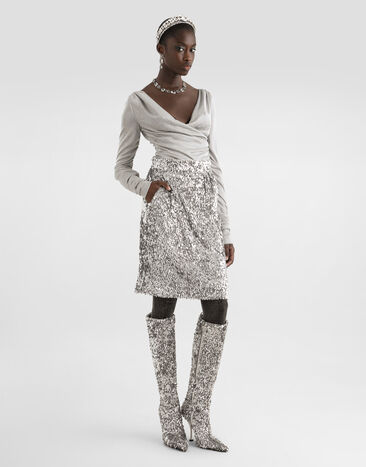 Dolce & Gabbana Lined sequin skirt Silver F4DAITFLSMC
