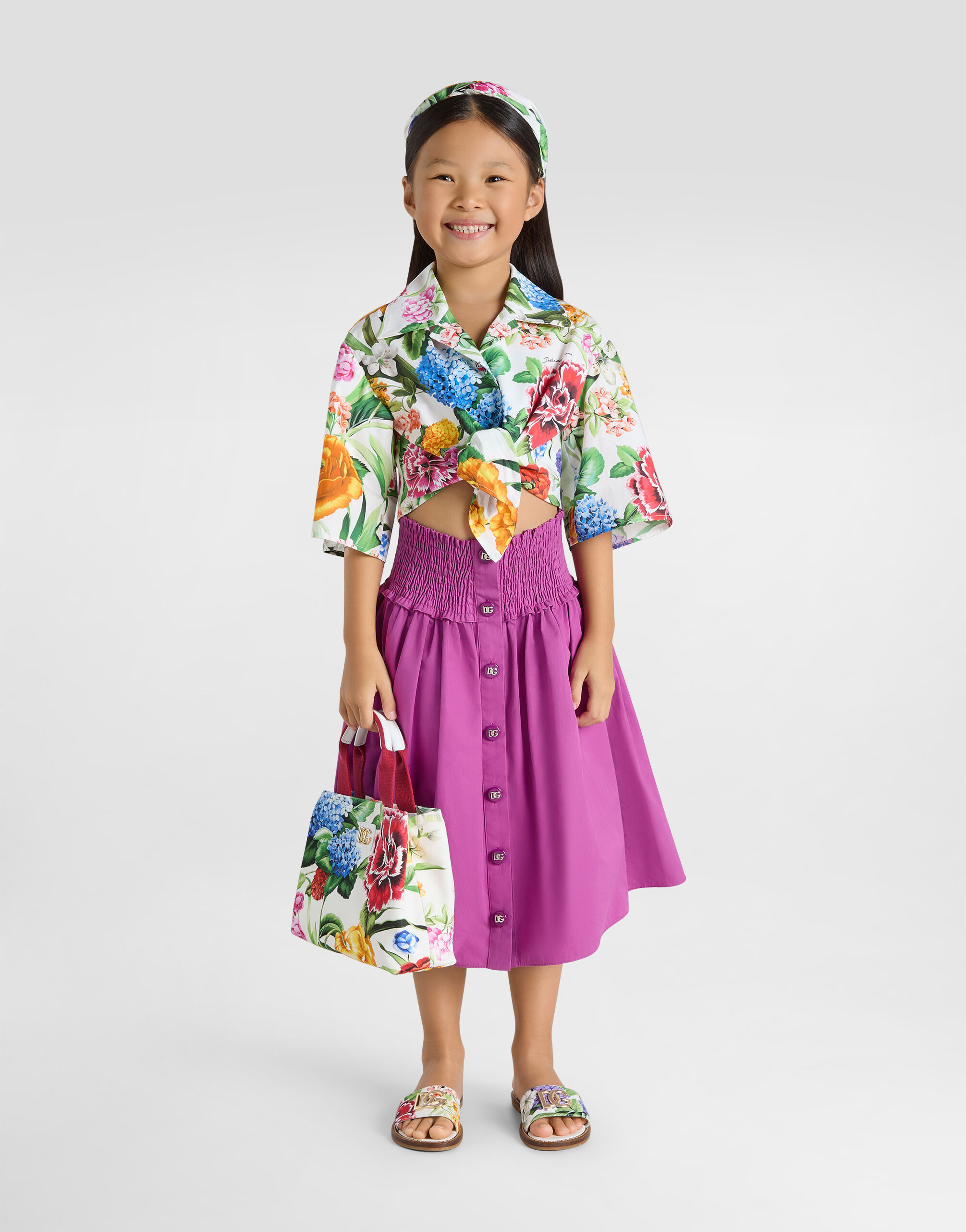 プリのガールズ Floral-print poplin shirt | Dolce&Gabbana®