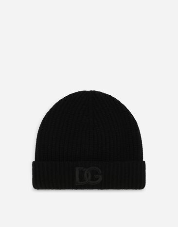Dolce & Gabbana Fisherman’s rib knit cashmere hat with DG logo Black GXS81ZJAWYA