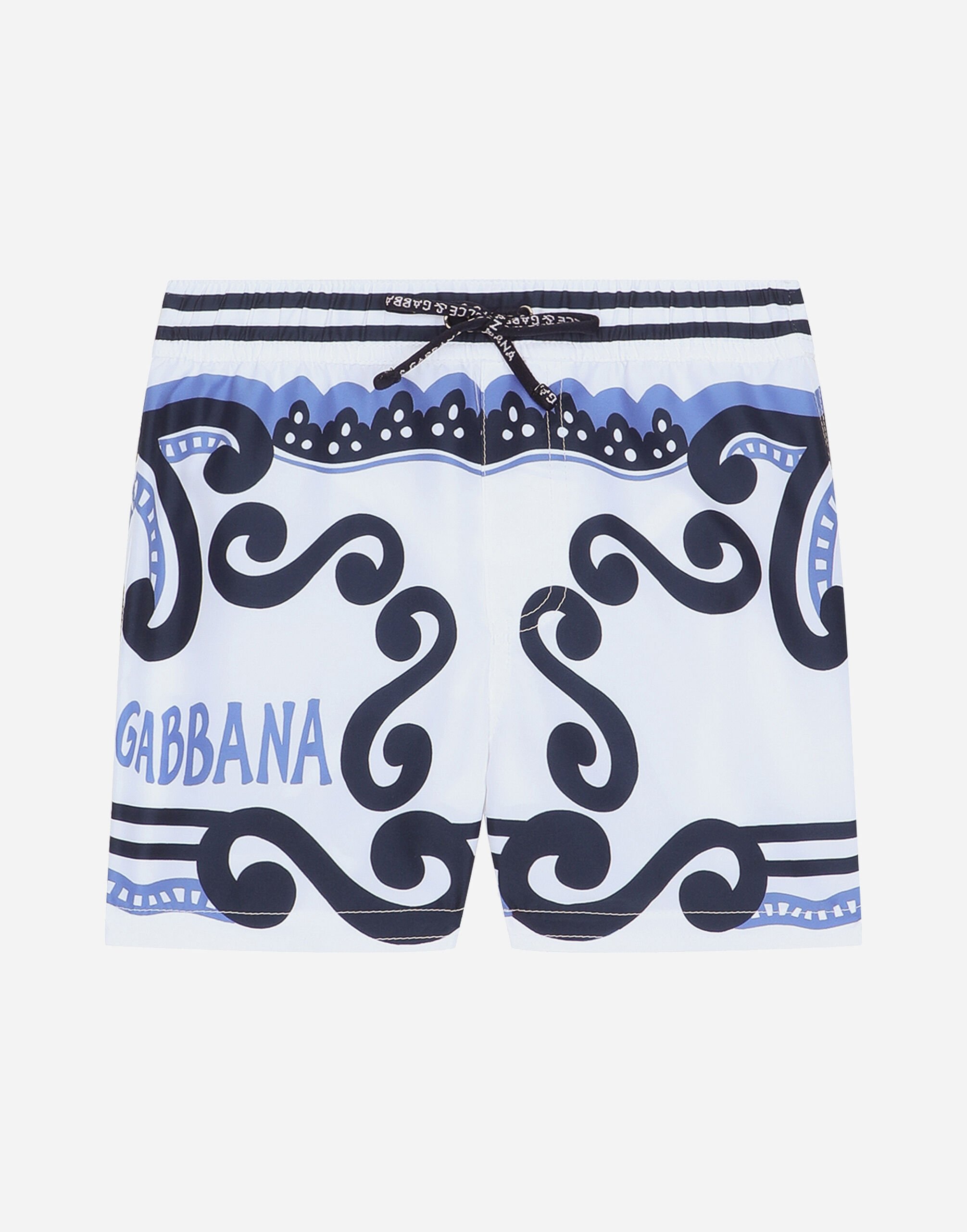 Dolce & Gabbana Nylon swim trunks with Marina print Blue L1J818G7KM9