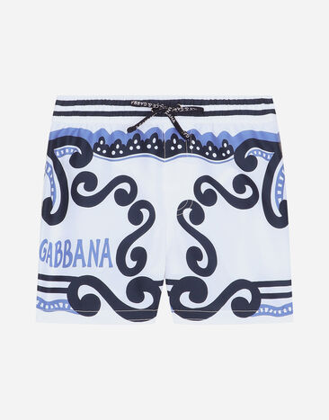 Dolce & Gabbana 마리나 프린트 나일론 트렁크 수영복 스카이블루 L1J845G7L0N