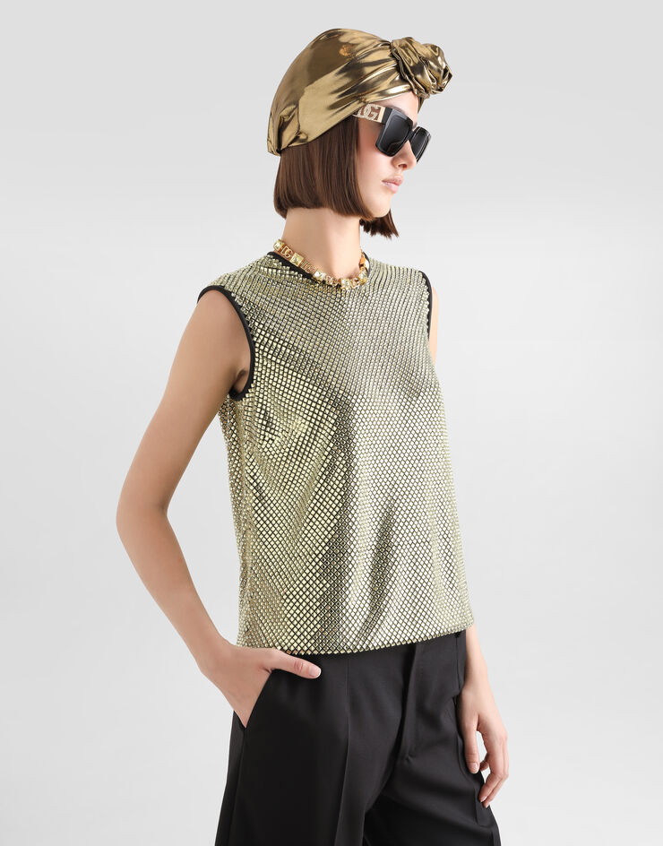 Dolce & Gabbana Sleeveless blouse in crystal mesh Gold F7AK7ZFLSK3