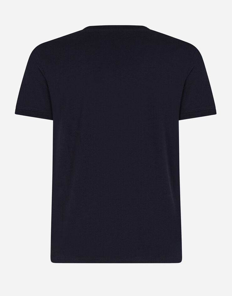 Dolce & Gabbana Camiseta cuello redondo en algodón elástico Azul M8C03JFUECG