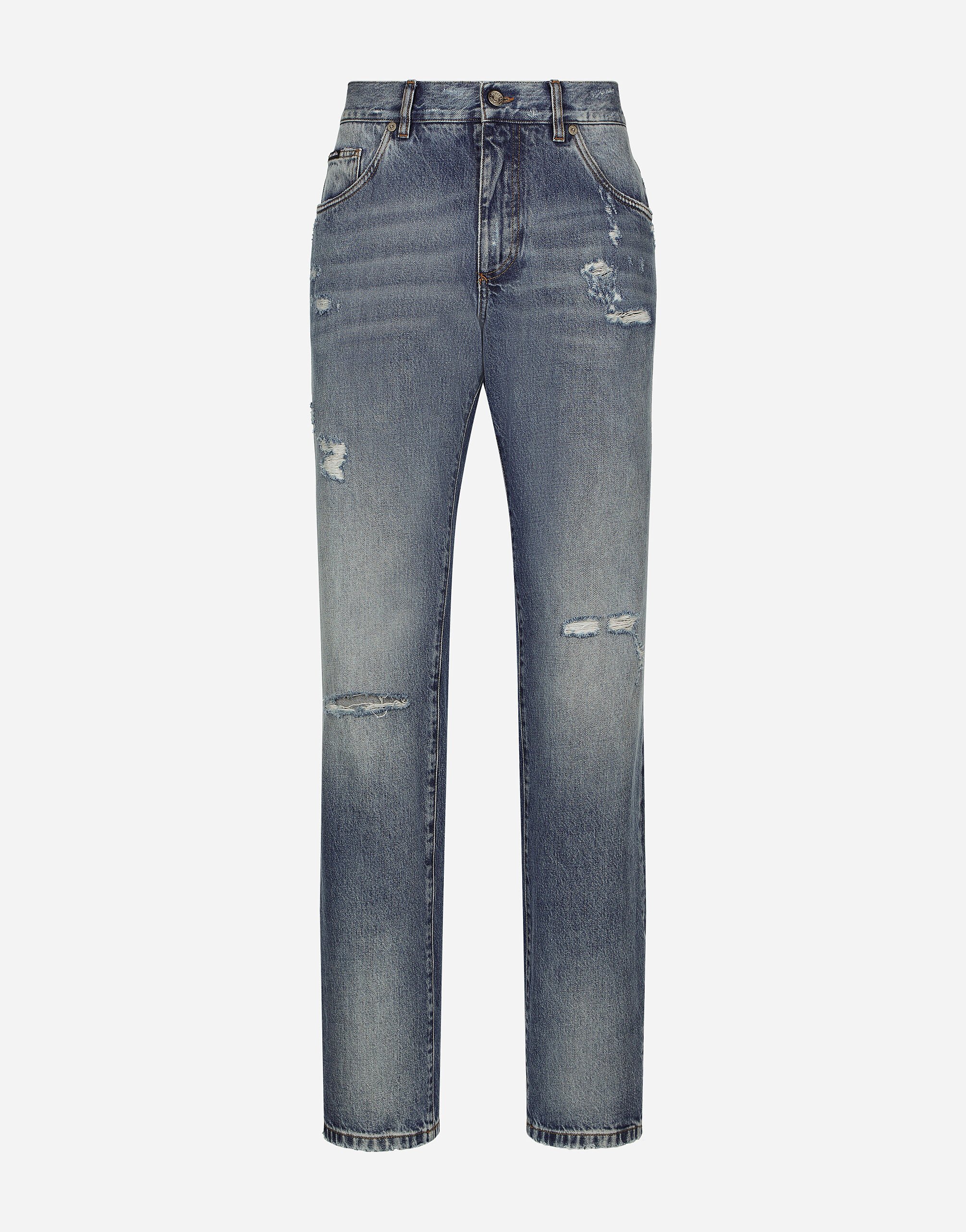 Dolce & Gabbana Jean classique en denim bleu à abrasions Multicolore G5LI1DG8KP6