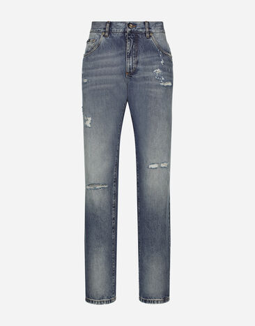 Dolce & Gabbana Classic blue denim jeans with abrasions Blue GP02XDG8KO4