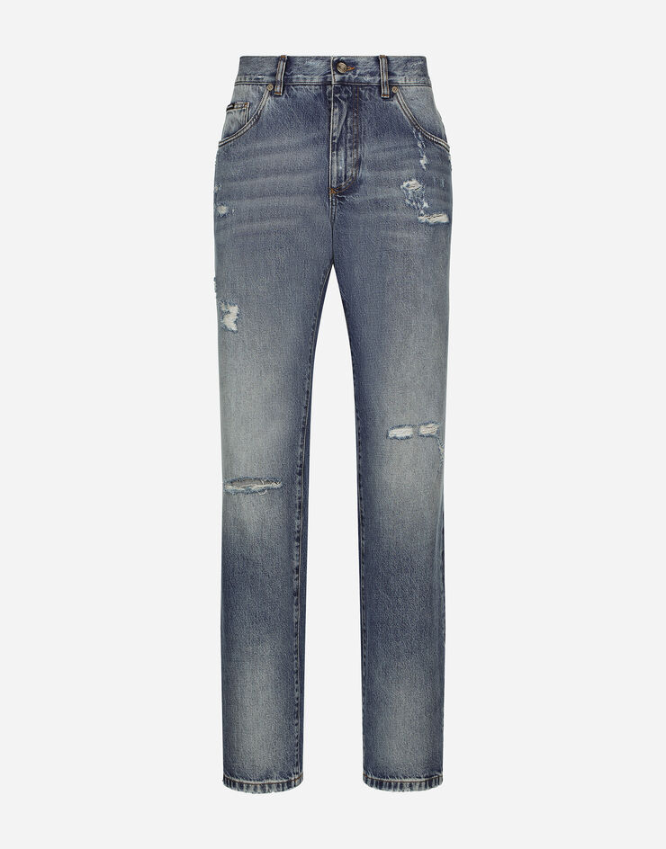 Dolce & Gabbana Classic blue denim jeans with abrasions Blue GP02XDG8KO4