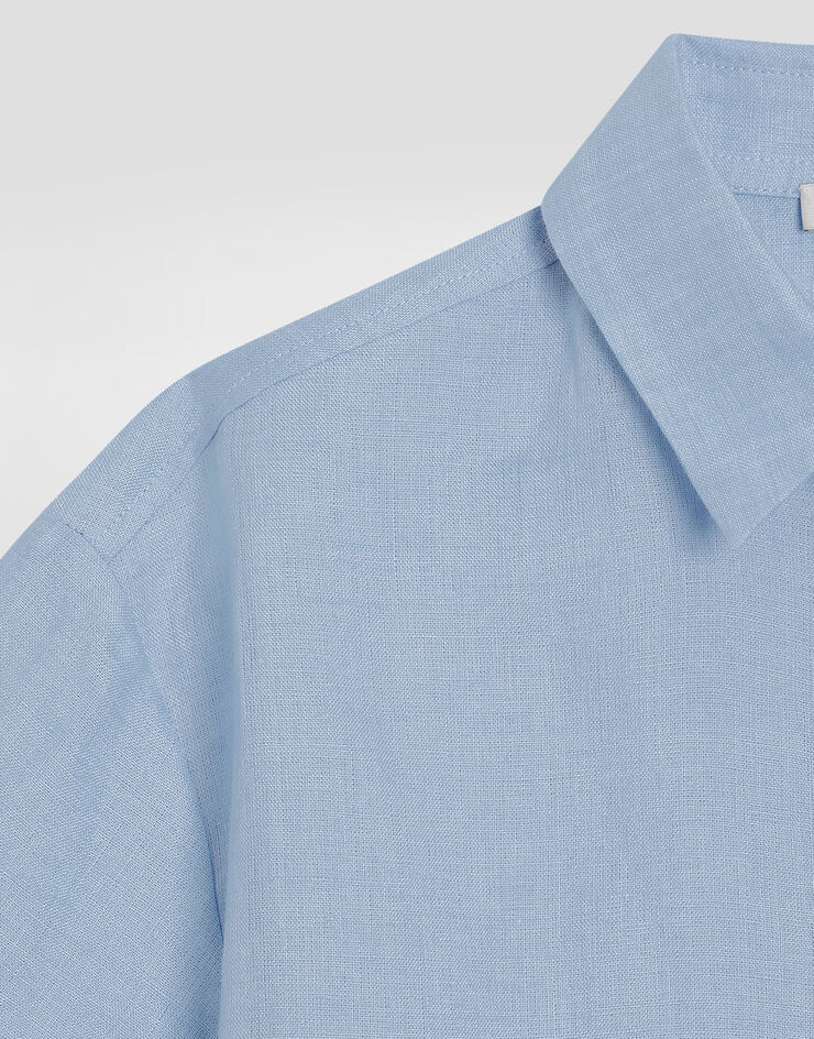 Dolce & Gabbana Short-sleeved linen canvas shirt Azure L44S55FU4MH
