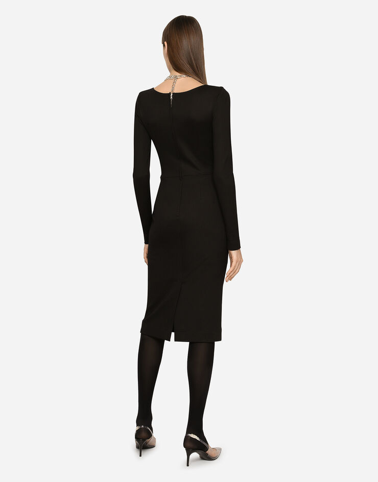 Dolce & Gabbana Milano rib calf-length dress with DG logo Black F6ARMTFUGPN