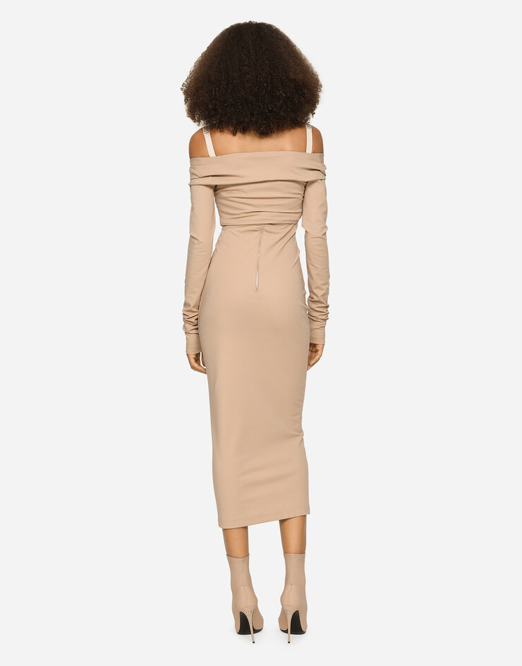 Dolce & Gabbana KIM DOLCE&GABBANA Jersey Milano rib calf-length dress Beige F6BIATFUGPO