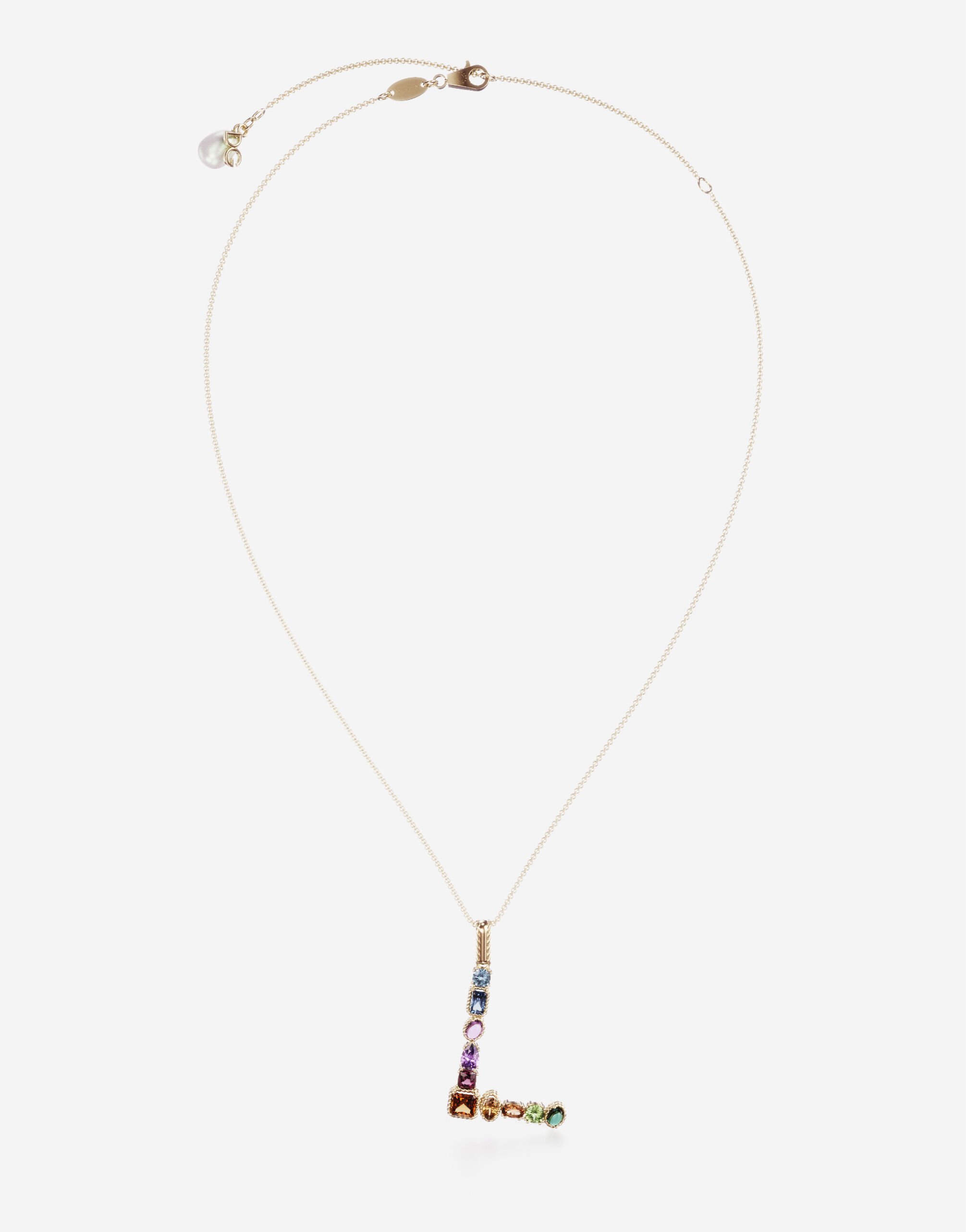 Dolce & Gabbana Rainbow alphabet L pendant in yellow gold with multicolor fine gems Gold WAMR2GWMIXS