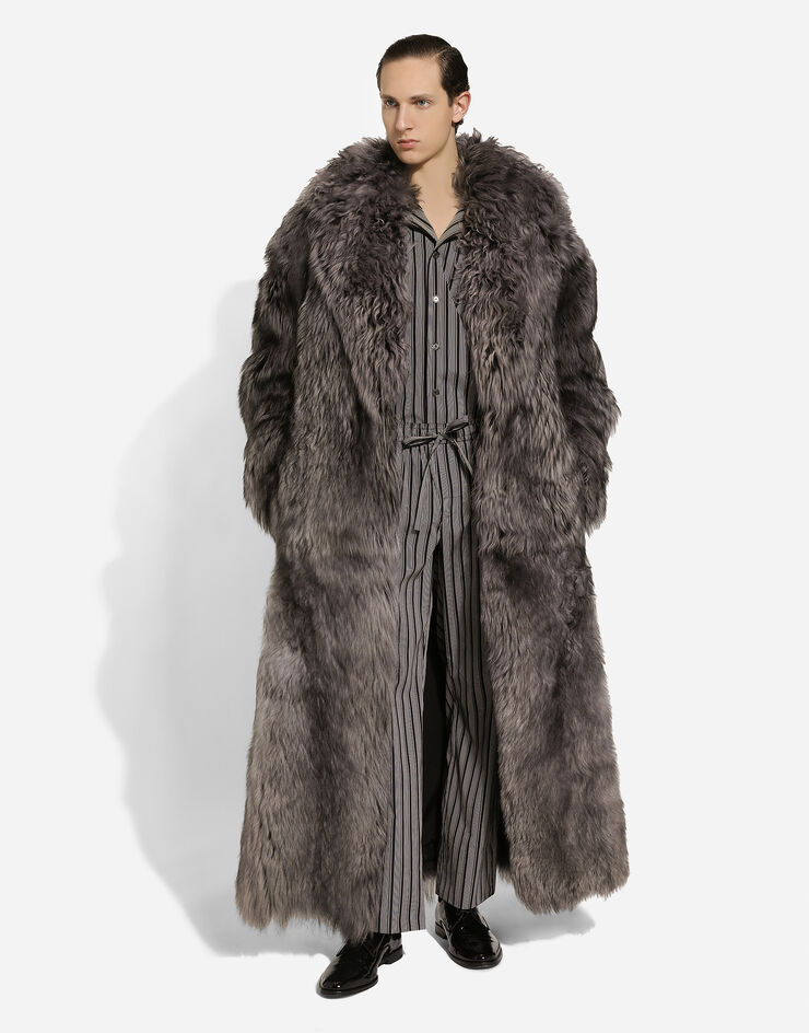 Dolce & Gabbana معطف من فرو شيرلينغ طويل رمادي G049VLFUP88