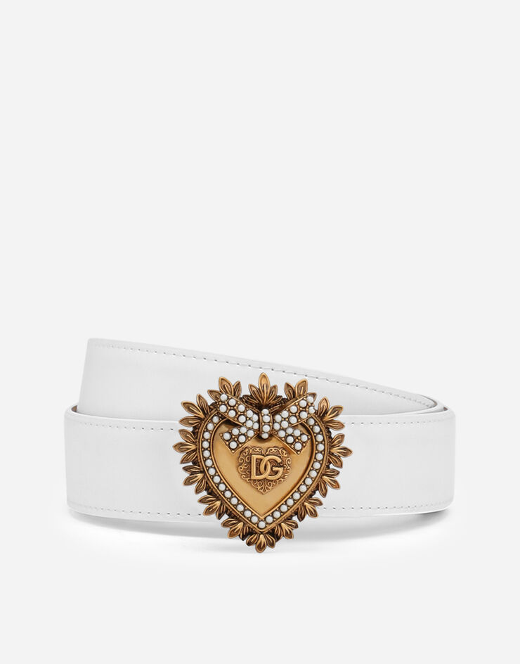 Dolce & Gabbana Ceinture Devotion en cuir Blanc BE1315AK861