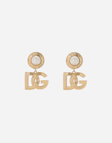 Dolce & Gabbana Pendientes colgantes con cabujón y logotipo DG Beige BB7756A3G19
