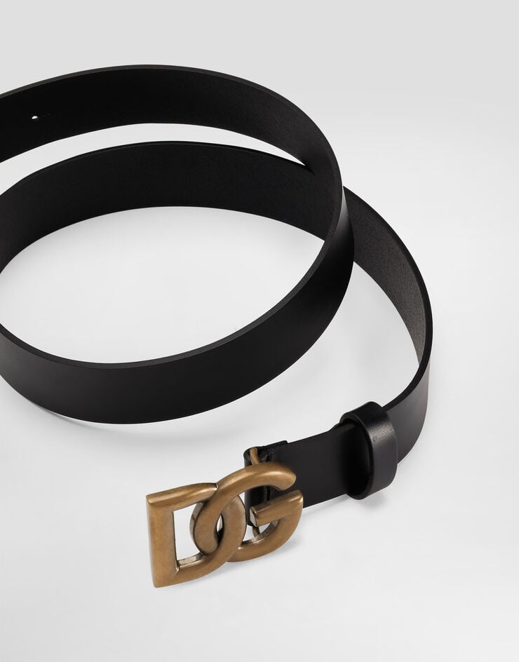 Dolce & Gabbana Lux leather belt with crossover DG logo buckle Black BC4644AX622