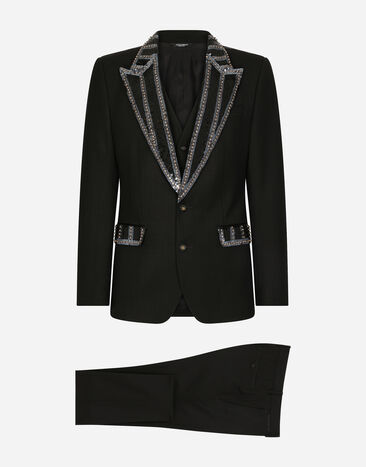 Dolce & Gabbana Traje Sicilia tres piezas lana elástica con strass Negro GKGIMZFUBE7