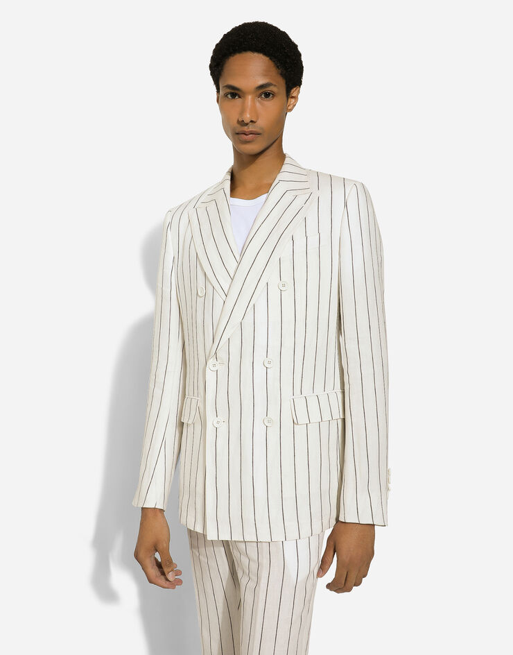 Dolce & Gabbana Double-breasted pinstripe linen Sicilia-fit jacket White G2QS7TFR4A4