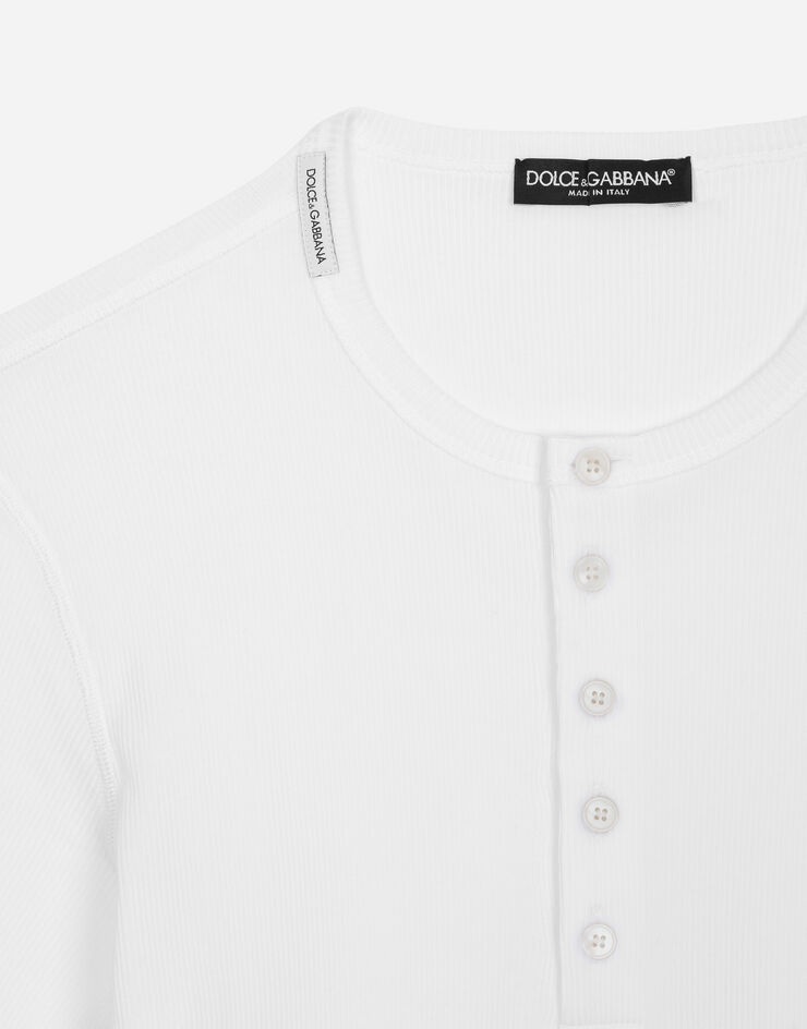 Dolce&Gabbana Fine-rib cotton granddad-neck T-shirt White G8QZ1TFU7AV