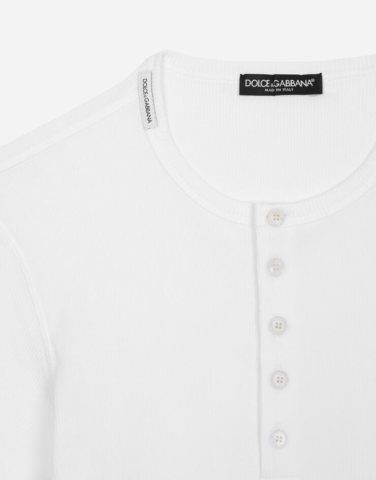 Dolce&Gabbana Serafino-T-Shirt aus gerippter Baumwolle Weiss G8QZ1TFU7AV