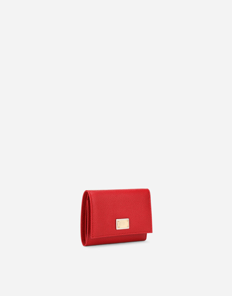 Dolce & Gabbana Kleine Continental-Geldbörse aus Dauphine-Kalbsleder mit Plakette Rot BI0770A1001