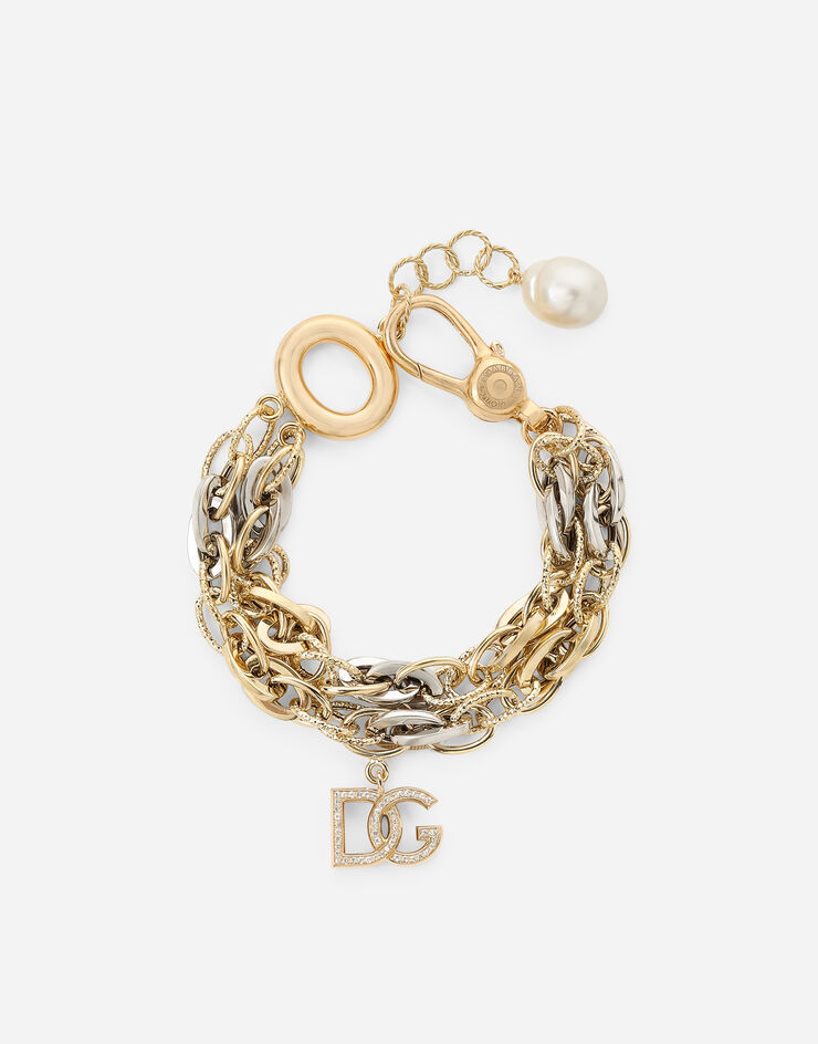 Dolce & Gabbana Logo bracelet in yellow and white 18kt gold with colorless sapphires White and yellow gold WBMZ1GWSAPW
