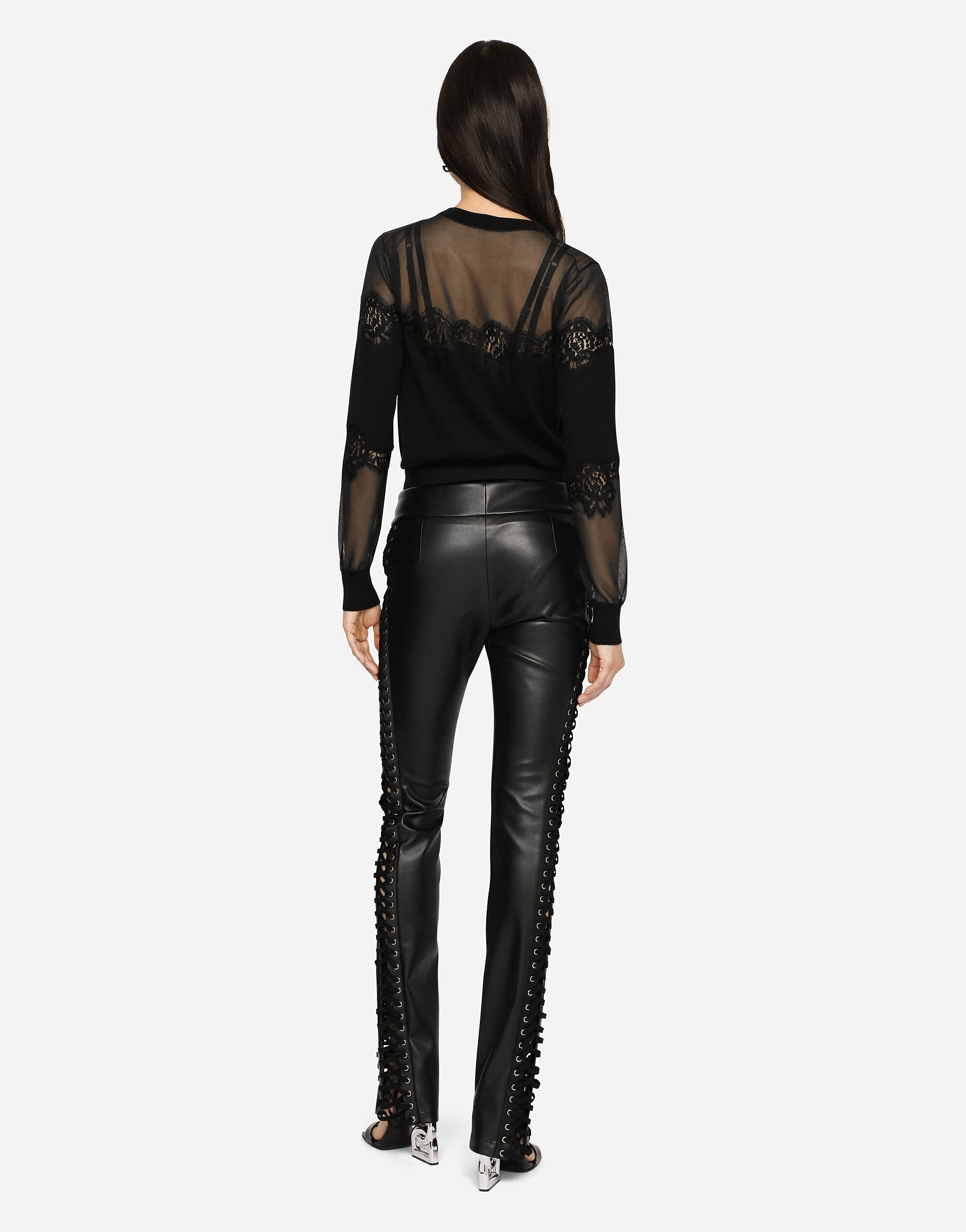 ブラックのウィメンズ Cashmere, tulle and silk sweater with lace | Dolce&Gabbana®