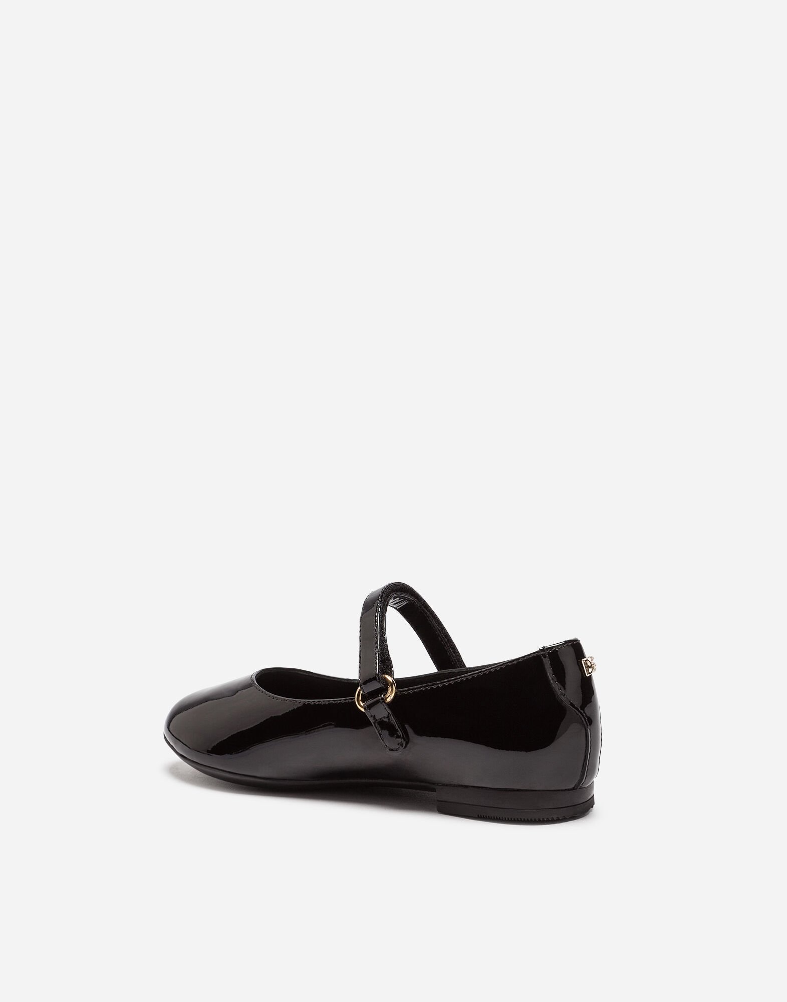 フラットシューズ DOLCE & GABBANA FLATS Patent leather ballet flats with metal DG logo in Black for