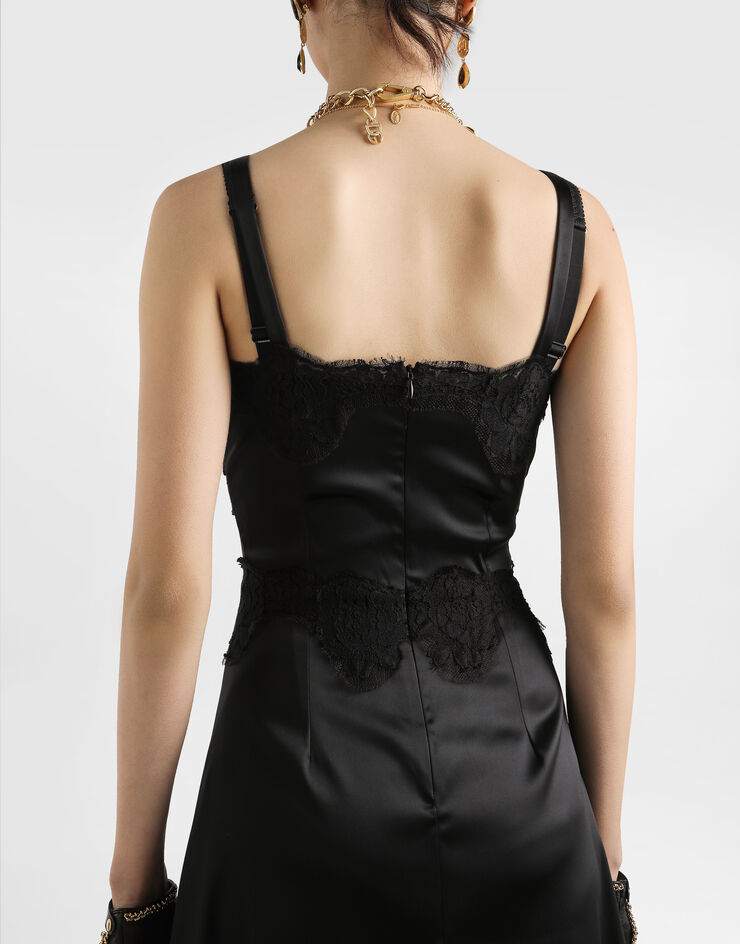 Dolce & Gabbana Vestido lencero de raso elástico Negro F6A5DTFURAD