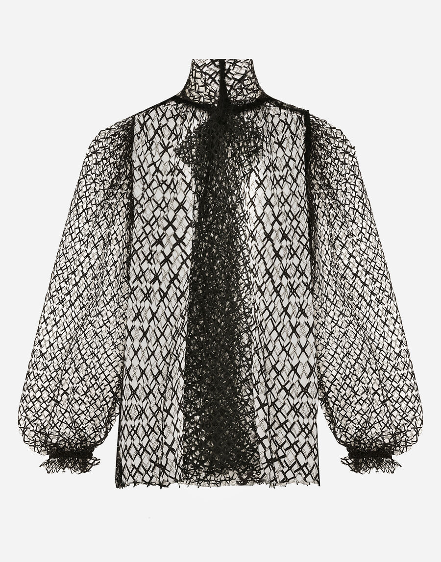 Mesh pussy-bow blouse