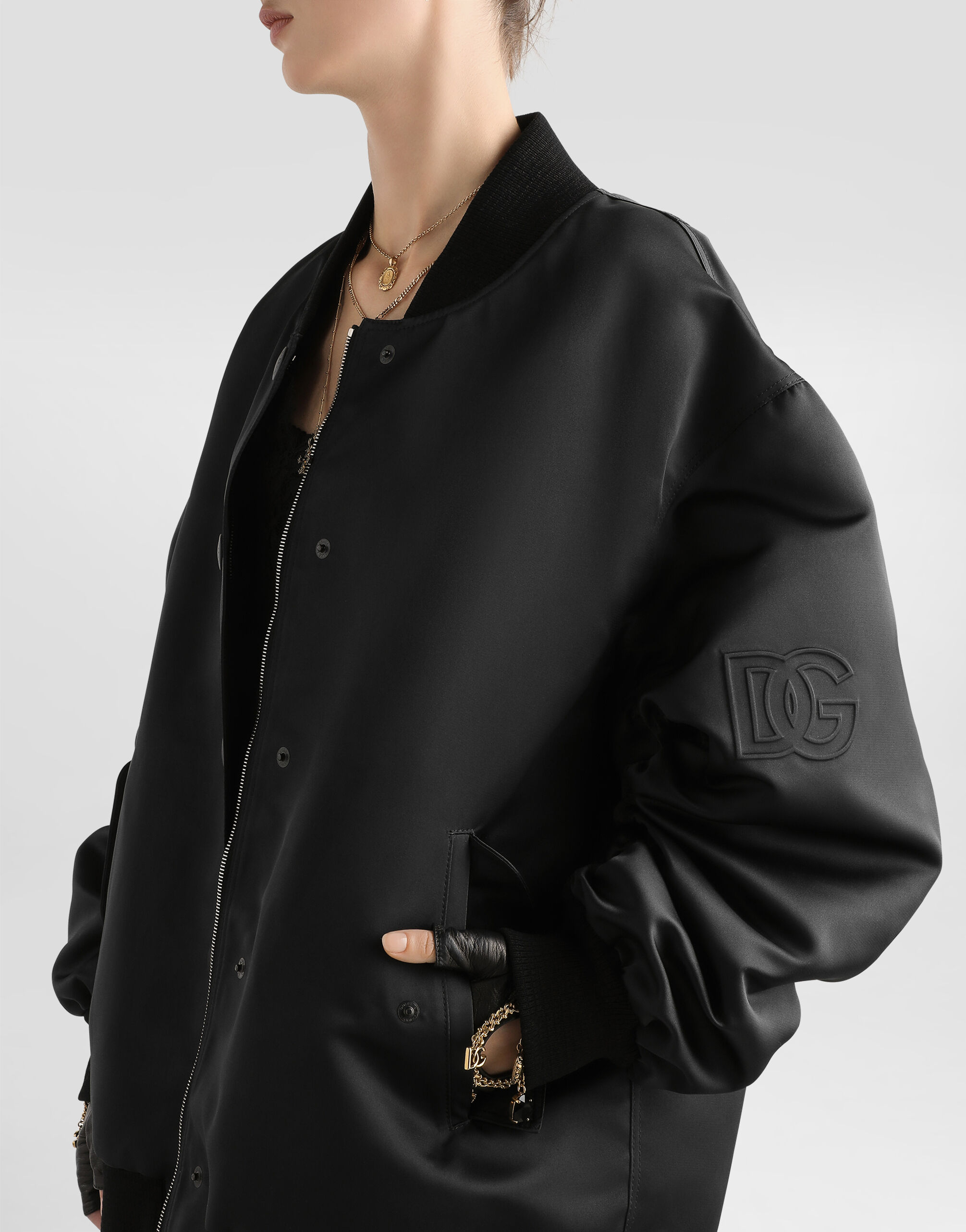 Oversized jacket with embossed print in Black for Women
