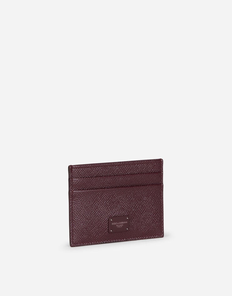 Dolce & Gabbana Porte-cartes de crédit en cuir de veau dauphine avec plaquette à logo Bordeaux BP0330AZ602