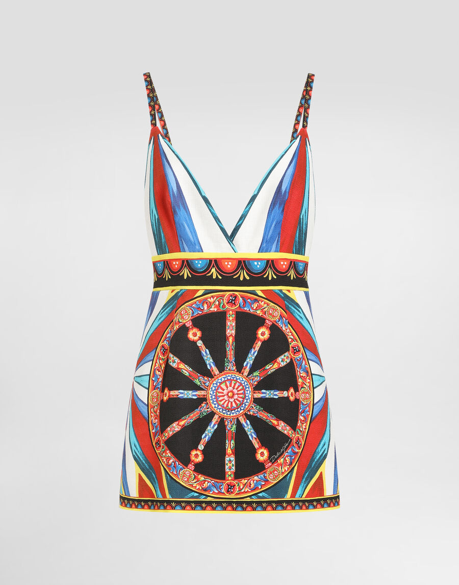 Carretto-print fabric short dress