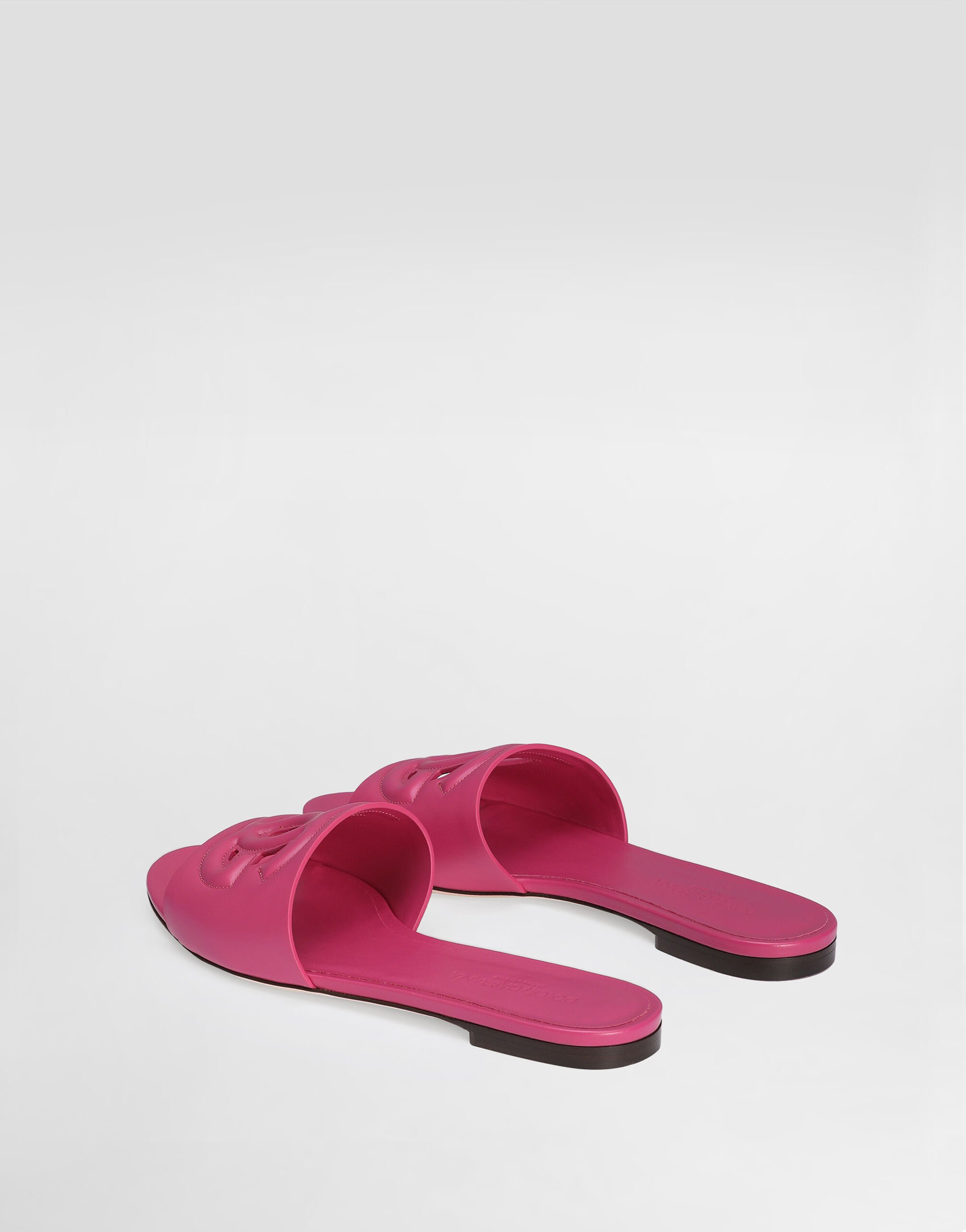 サンダル・ミュール Dolce & Gabbana 'DG Millennials' Slide (CQ0436AY329 80001) Nappa mordore slides with DG Millennials logo in Silver for