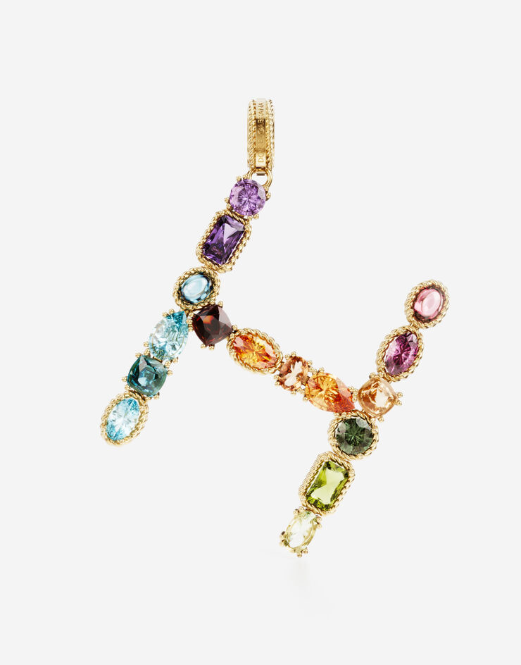 Dolce & Gabbana Подвеска в форме буквы H Rainbow alphabet из желтого золота 18 карат с разноцветными камнями ЗОЛОТОЙ WANR1GWMIXH