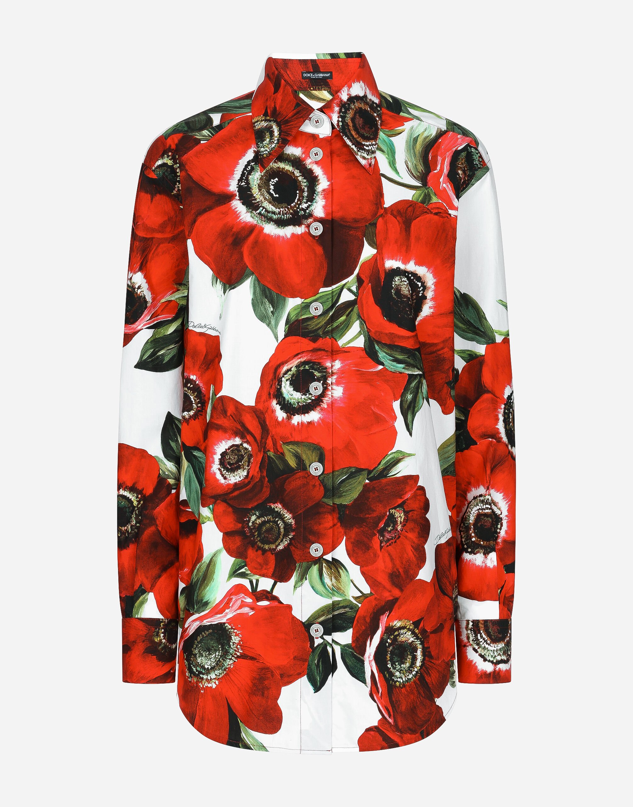 Dolce & Gabbana Cotton shirt with anemone print Green BB7158AW437