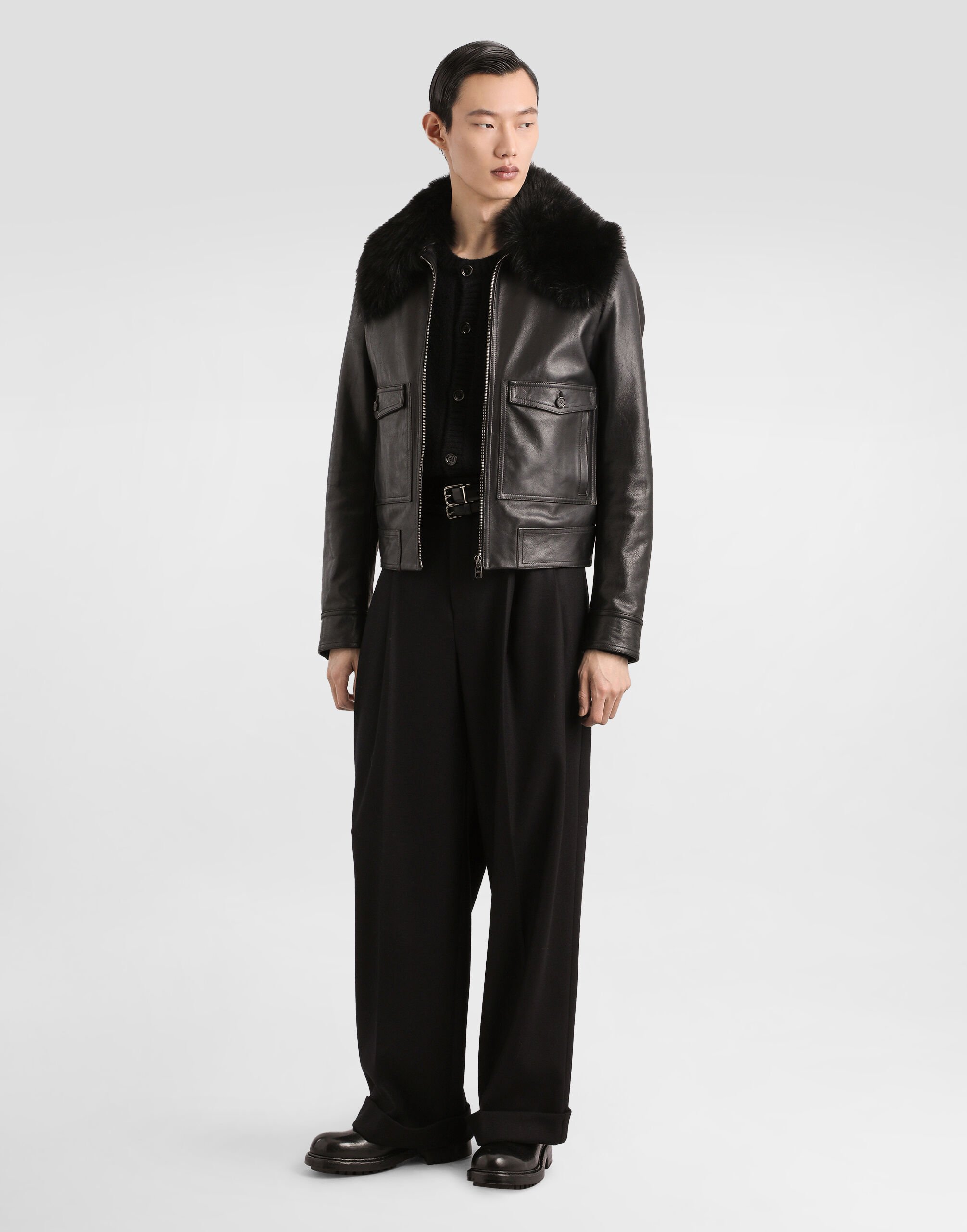 Dolce & Gabbana ブラックレザージャケット 27731286_57506636_600.jpg