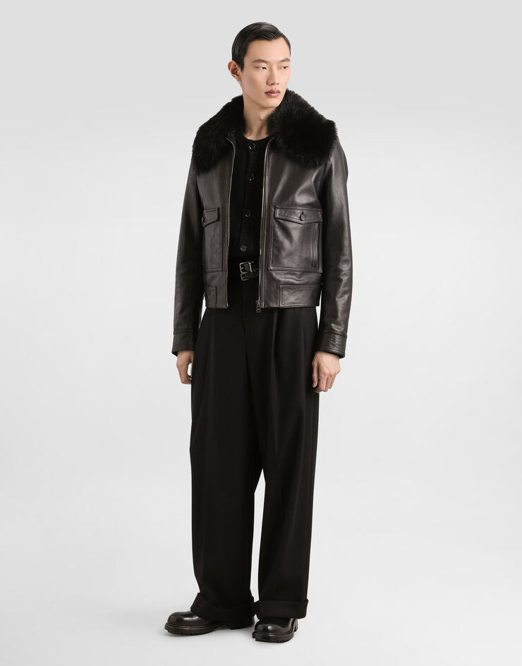 Dolce & Gabbana Single-breasted coat with fur collar Black G9BUQLHULXF
