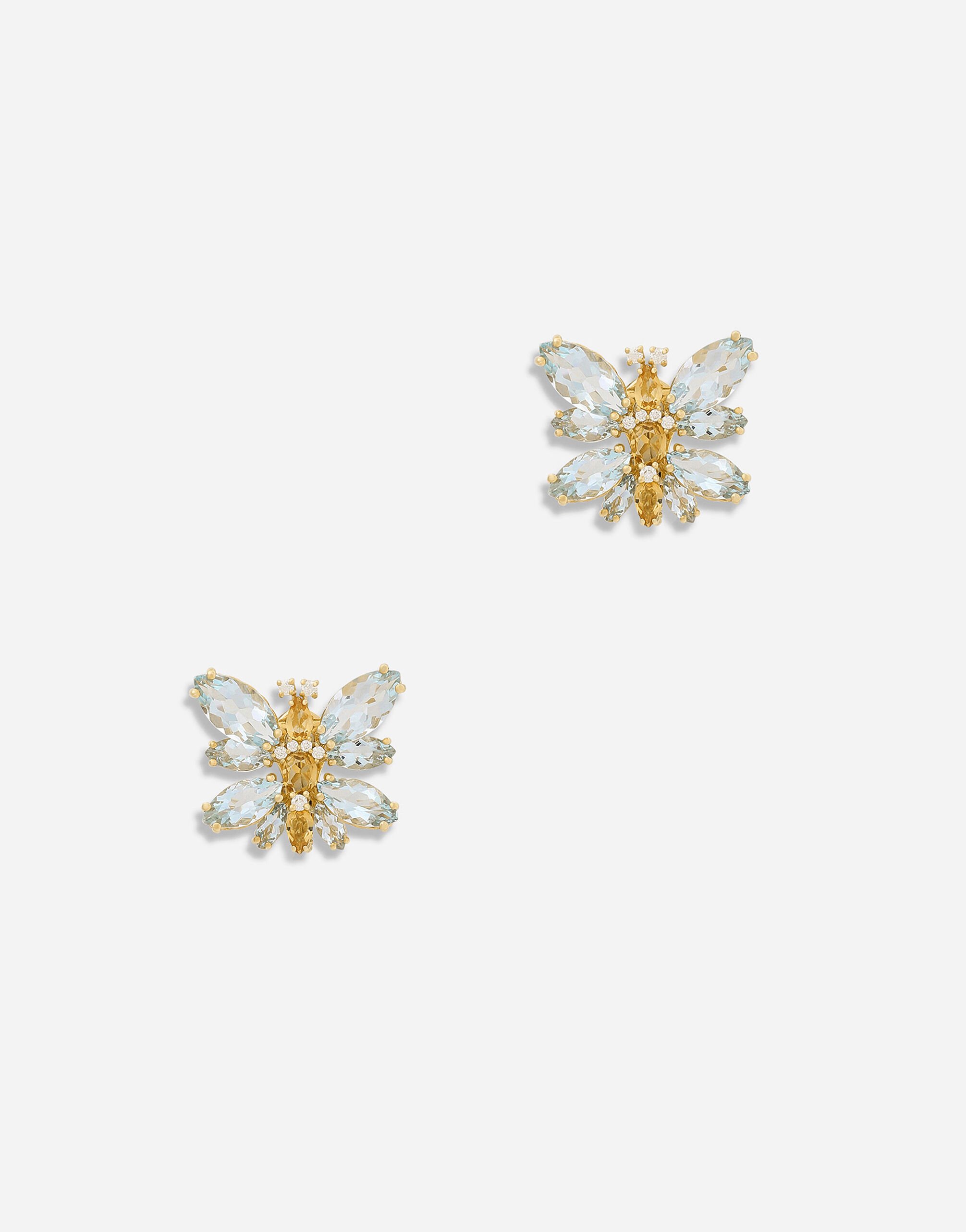 Dolce & Gabbana Spring earrings in yellow 18kt gold with aquamarine butterfly White WEQA1GWSPBL