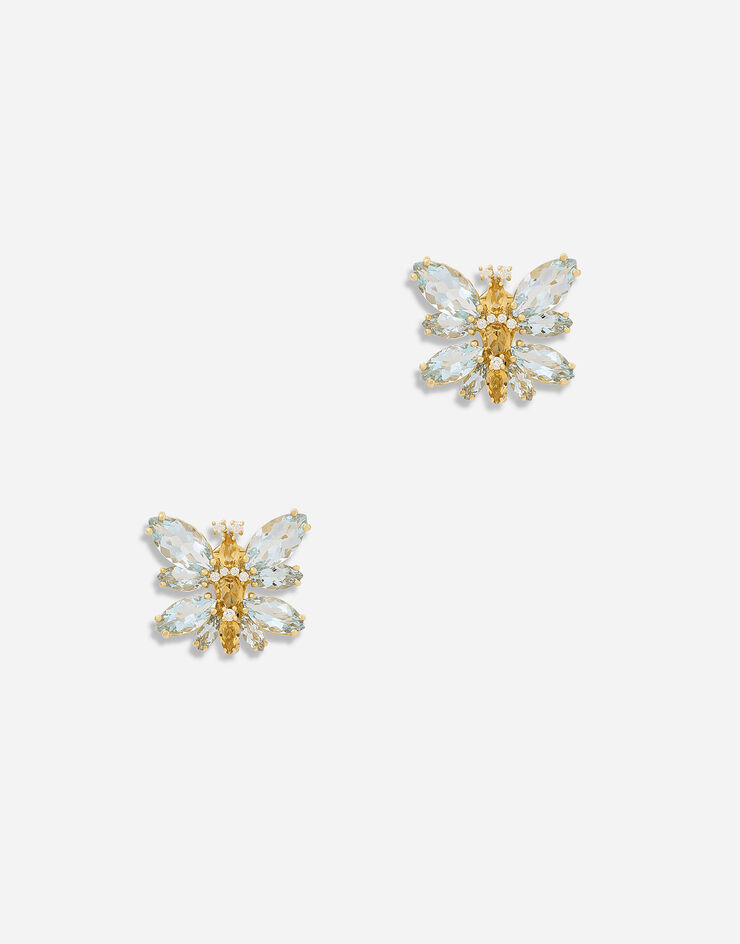 Dolce & Gabbana Ohrringe Spring aus 18-karätigem Gelbgold mit Aquamarin-Schmetterling GOLD WEJI3GWAQ03