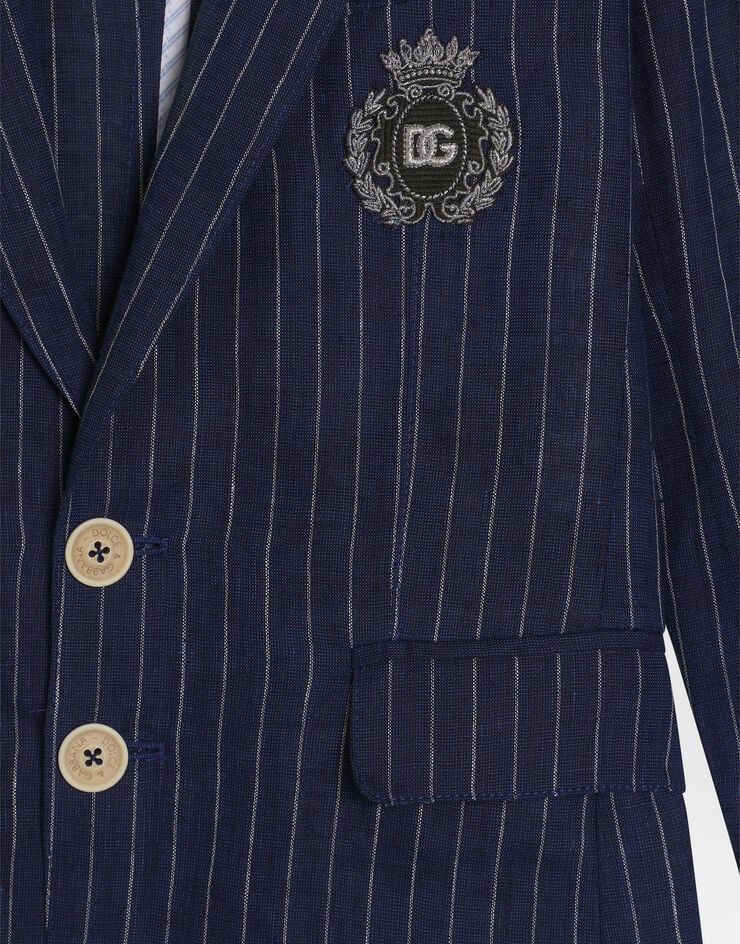 Dolce & Gabbana Veste droite en lin à rayures tennis et écusson Multicolor L41E97FR4BD