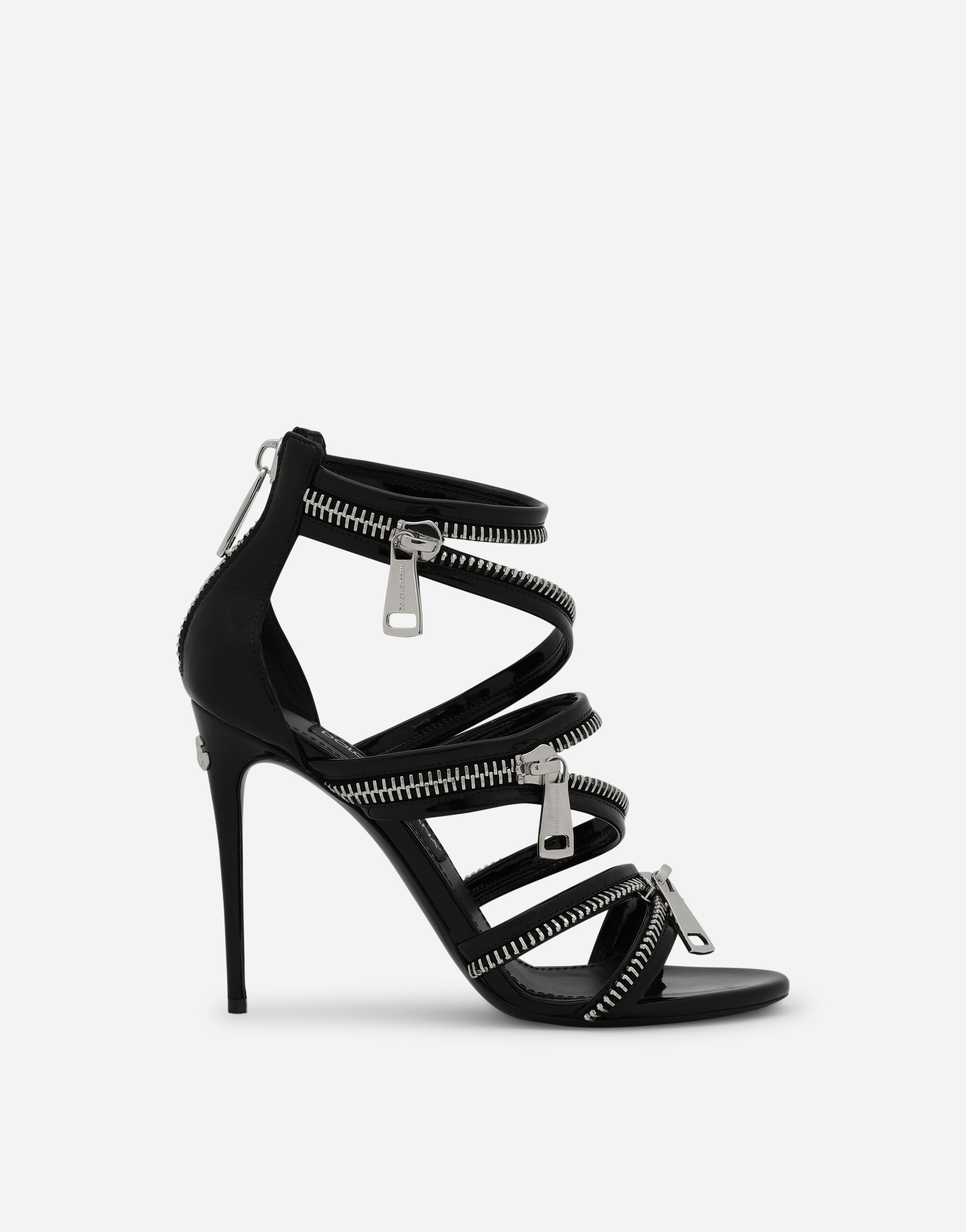 Polished calfskin sandals with zipper in Black for Women | Dolce&Gabbana® US