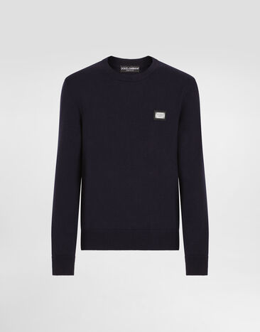 Dolce & Gabbana Wool round-neck sweater with branded tag Multicolor GKLOMTFRBC0