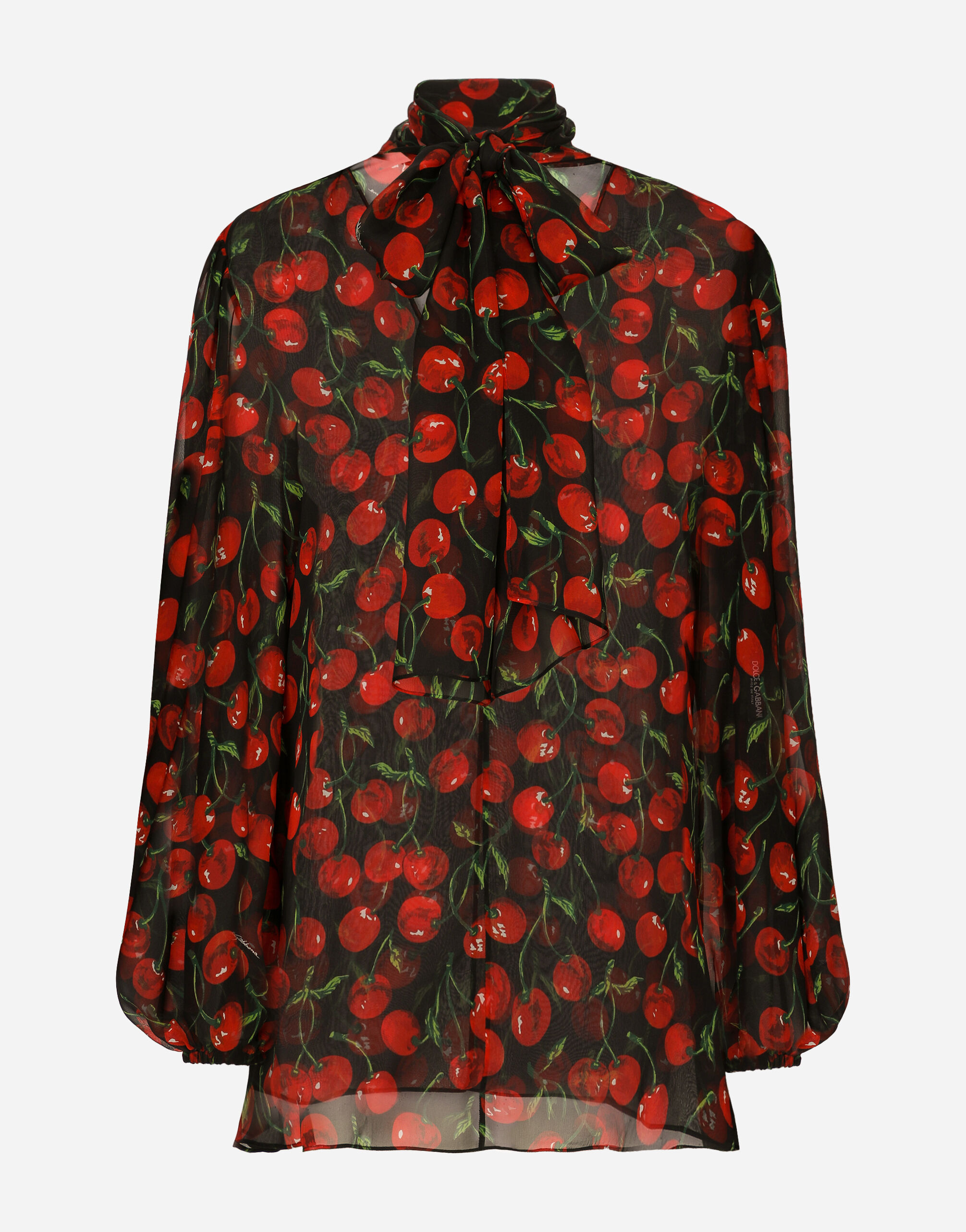 Dolce & Gabbana Cherry-print chiffon pussy-bow blouse Blue FTBYLDG8CT4