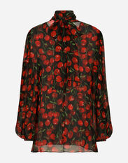 Dolce & Gabbana Cherry-print chiffon pussy-bow blouse Black FTAG1TG9921