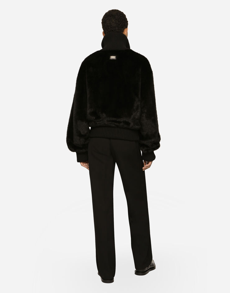 Dolce&Gabbana Faux fur jacket with logo tag Black G9YL1TGG889