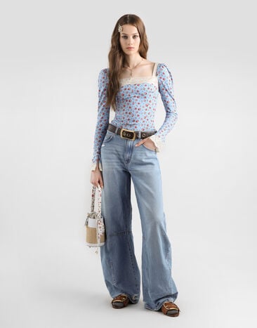 Dolce & Gabbana Small rose-print charmeuse top Multicolor F7BK2TFSA79