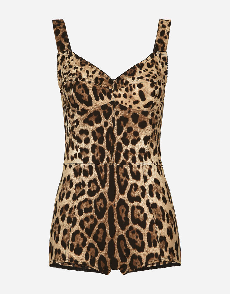 Dolce & Gabbana Leopard-print charmeuse bodysuit Multicolor F7W97TFSADD