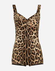 Dolce & Gabbana Leopard-print charmeuse bodysuit Black F759LTFLRC2