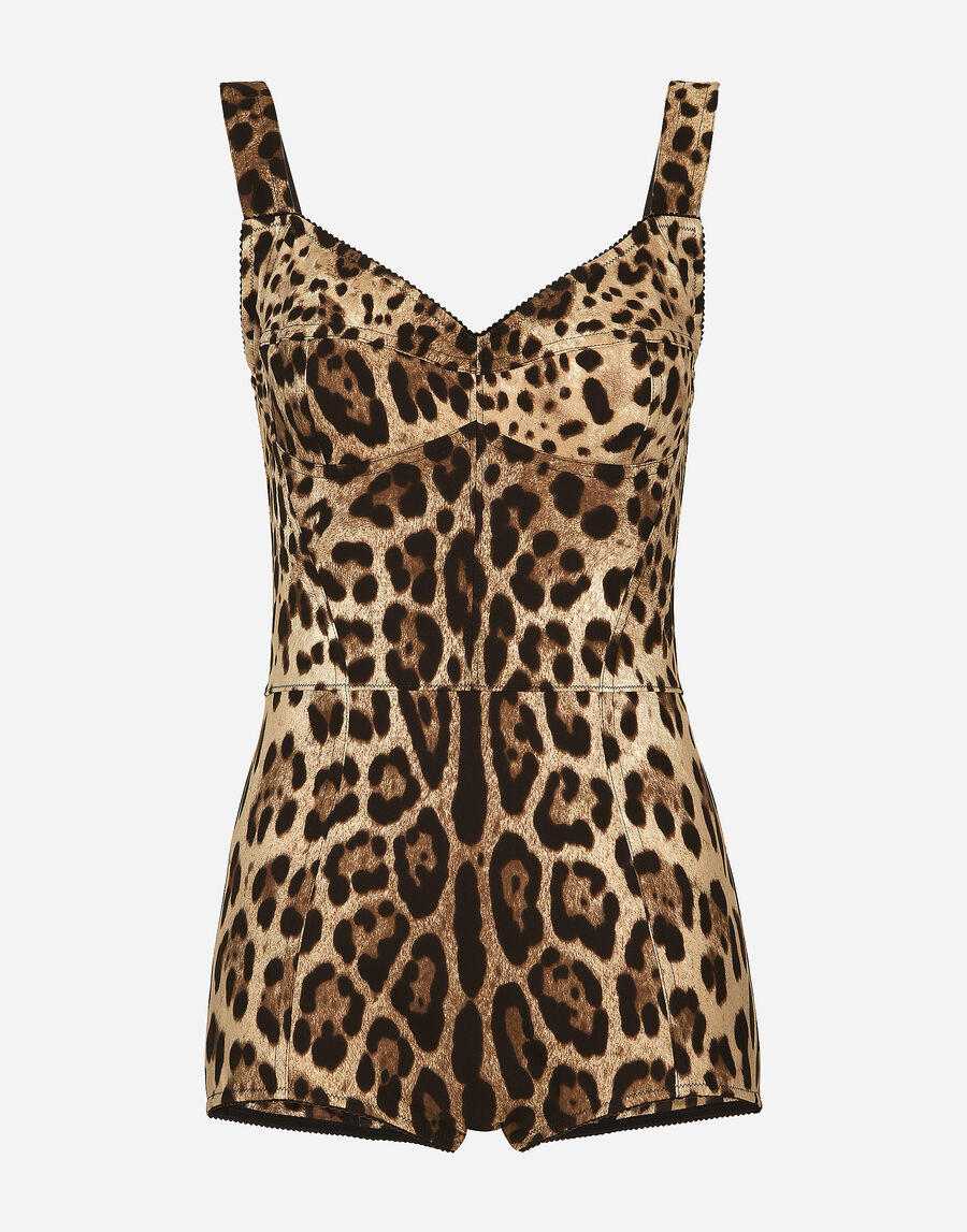 Leopard-print charmeuse bodysuit