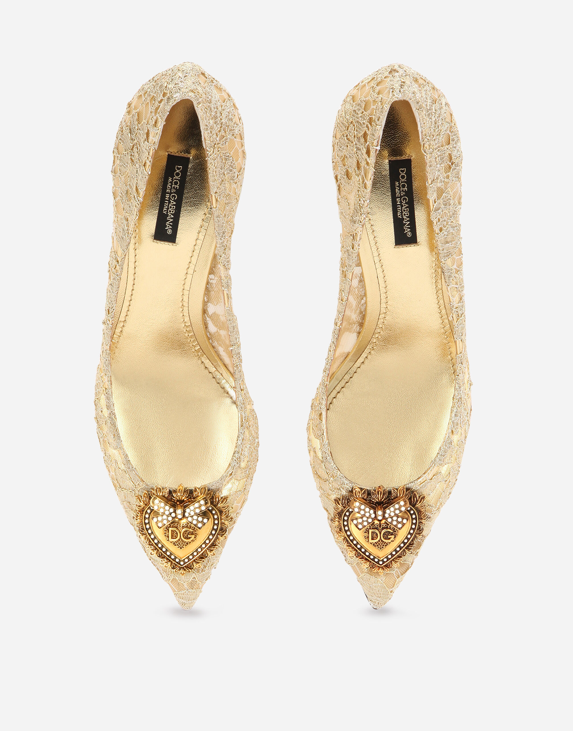 Taormina lace pumps with Devotion heart in GOLD for Women Dolce Gabbana US