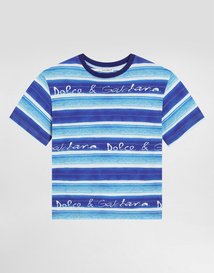 Dolce & Gabbana Jersey T-shirt with striped print Blue L4JTHVII7FT
